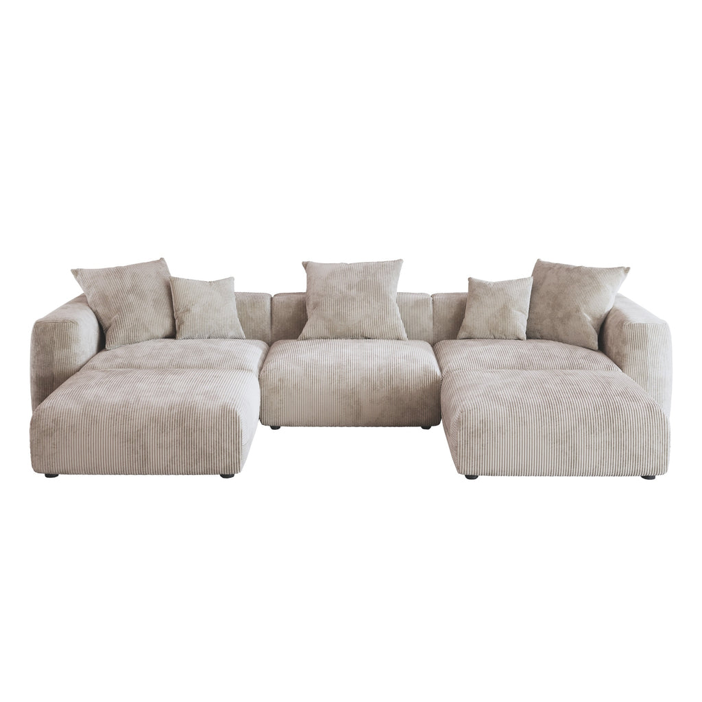 Modular Sectional Sofa, Corduroy U Shaped Sofa Couch with Chaise Ottomans - Beige