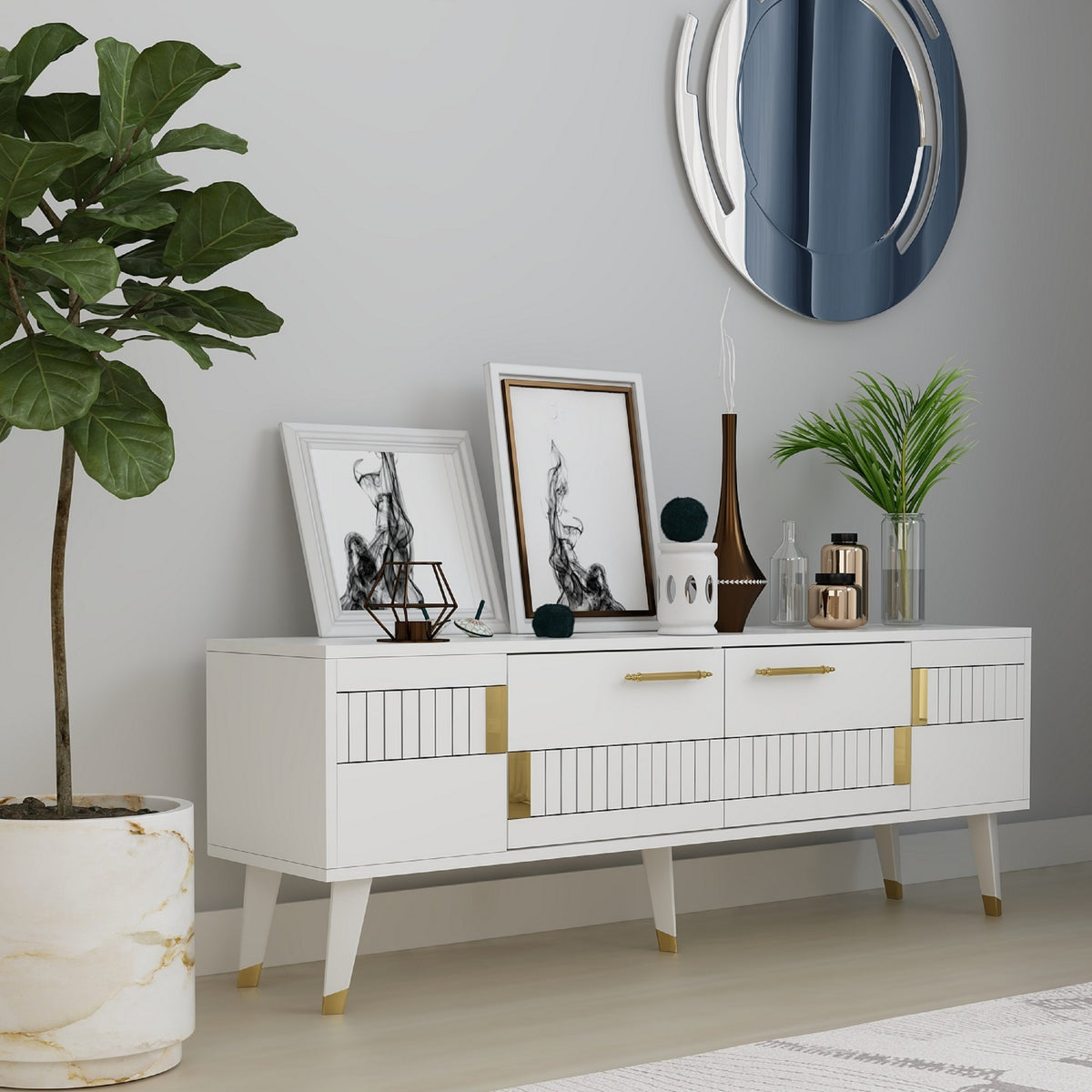 TV Stand Moda - White, Gold – Figure It Out Furniture