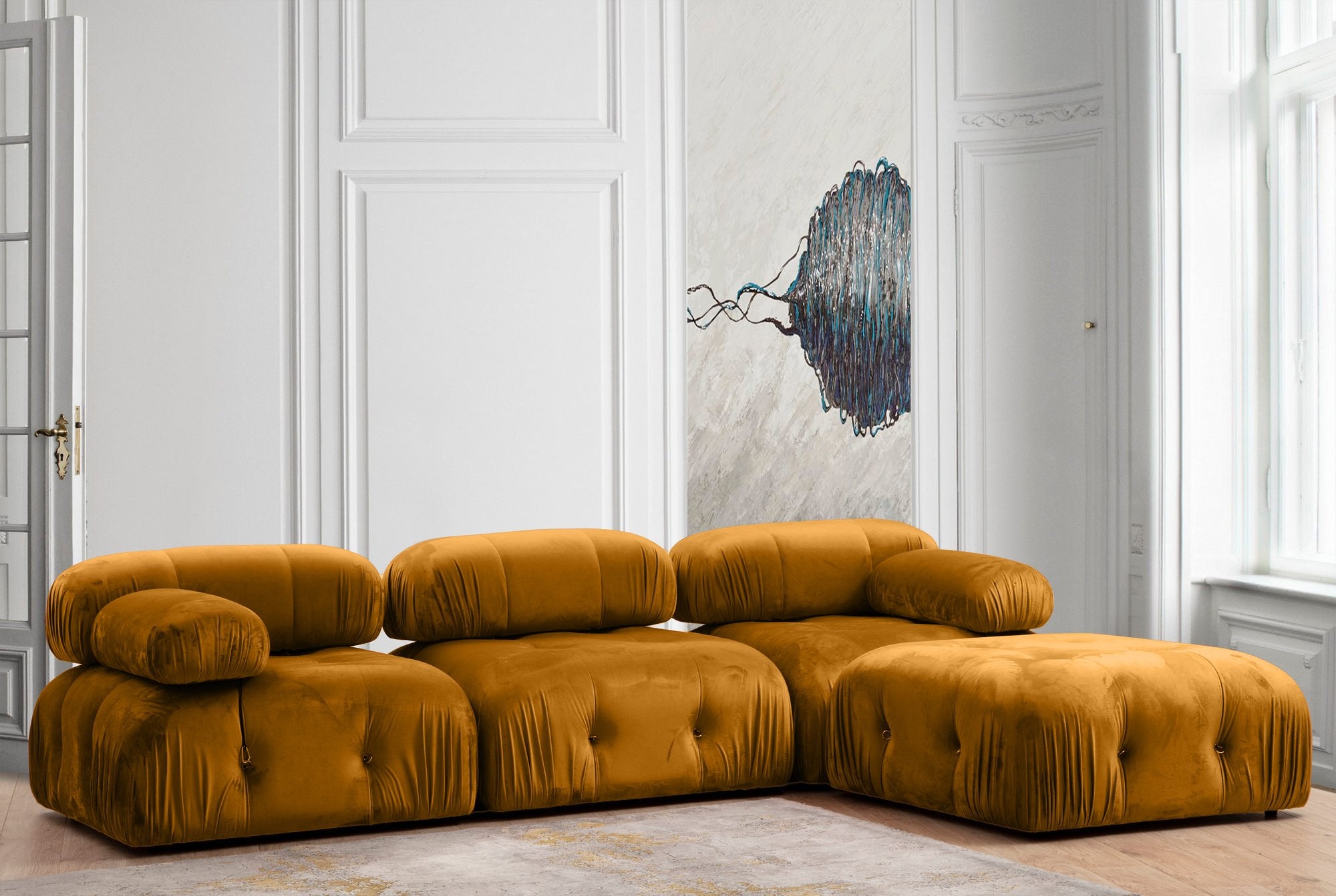 Bubble Corner ( L1-O1-1R -Puf) - Mustard Velvet