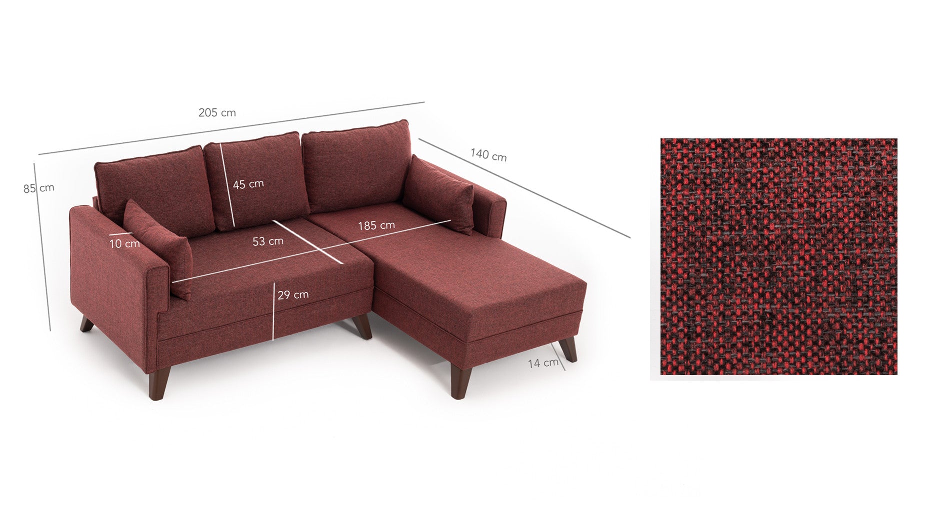 Bella Corner Sofa Right 2 - Claret Red