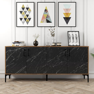 Console Table Kiev - Walnut, Black Marble