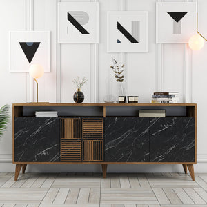 Console Table Milan - Walnut, Black Marble