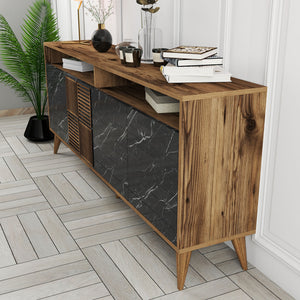 Console Table Milan - Walnut, Black Marble