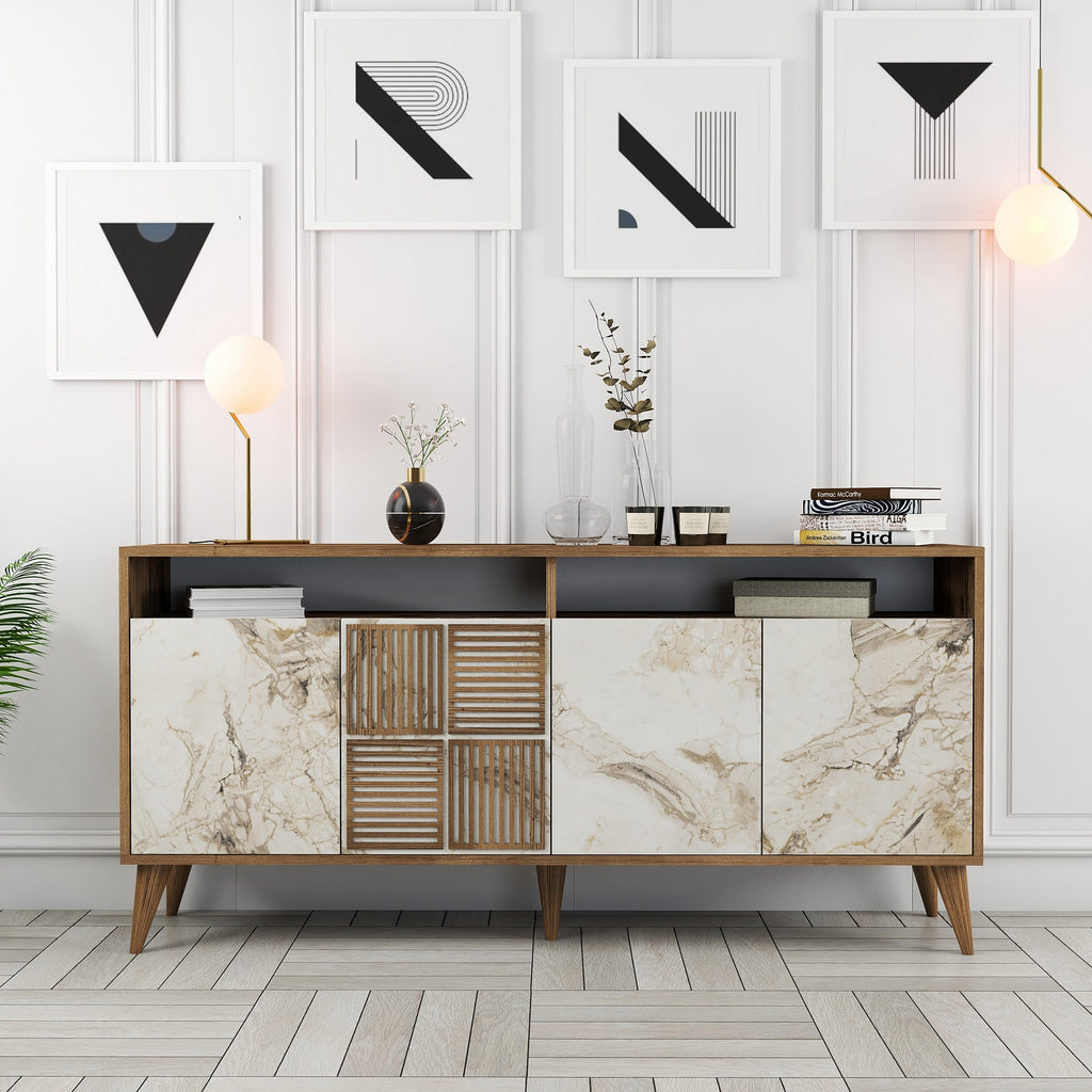 Console Table Milan 160 - Walnut, White Marble