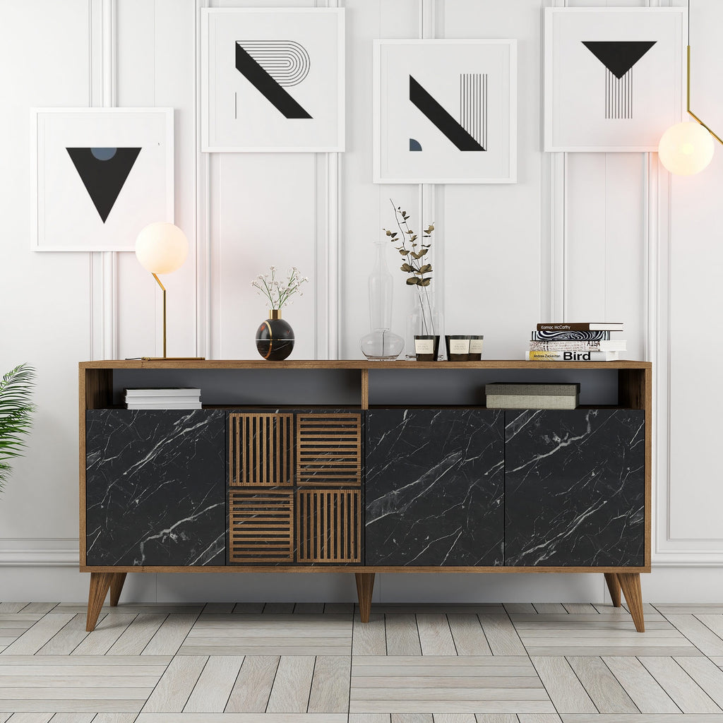 Console Table Milan 160 - Walnut, Black Marble