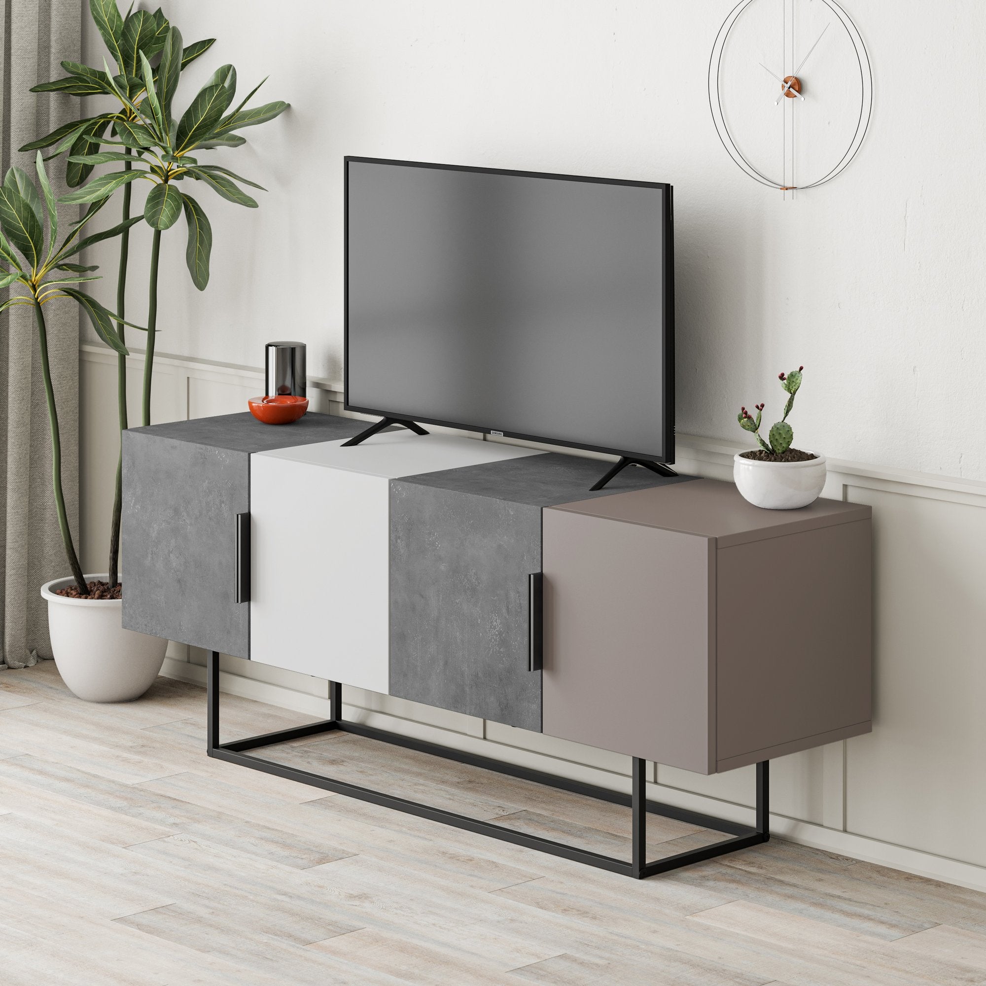 TV Stand Tontini - Grey White Light Mocha