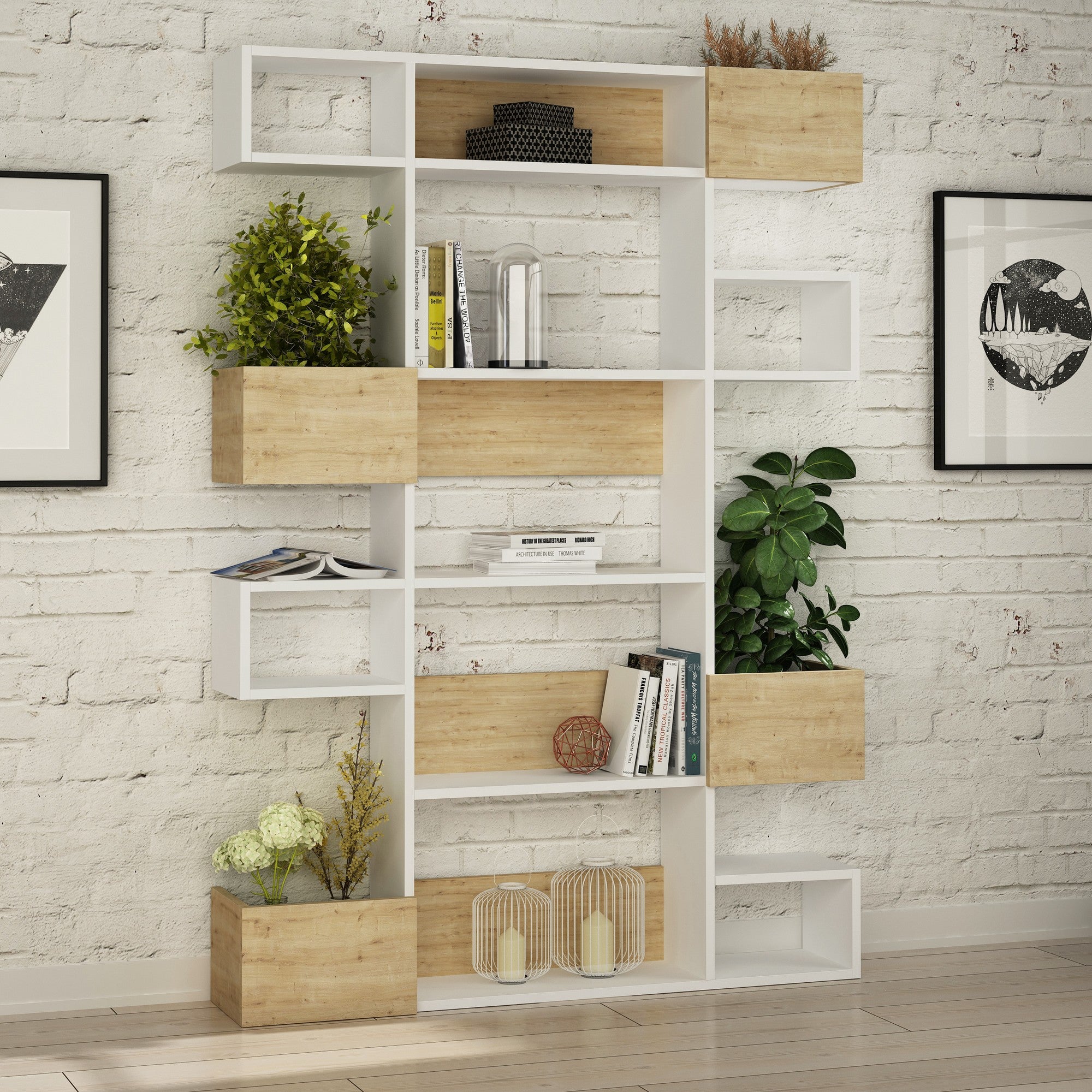 Bookshelf Niho - White, Oak