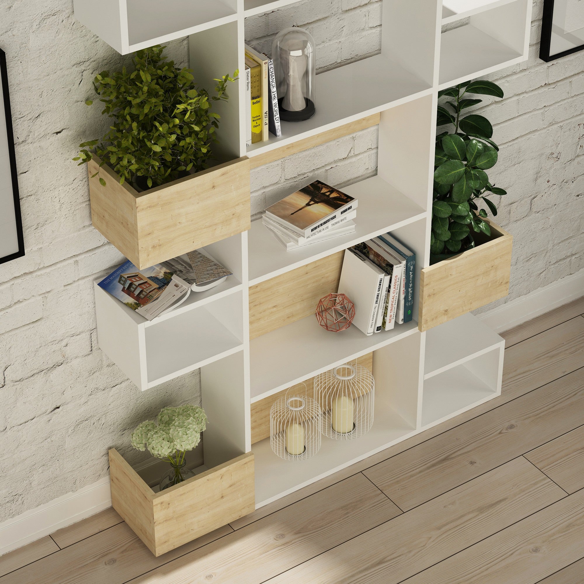 Bookshelf Niho - White, Oak