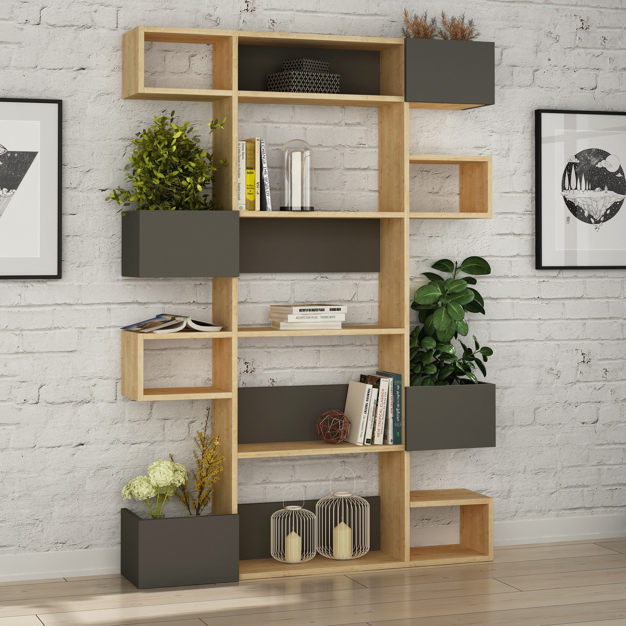 Bookshelf Niho - Oak, Anthracite