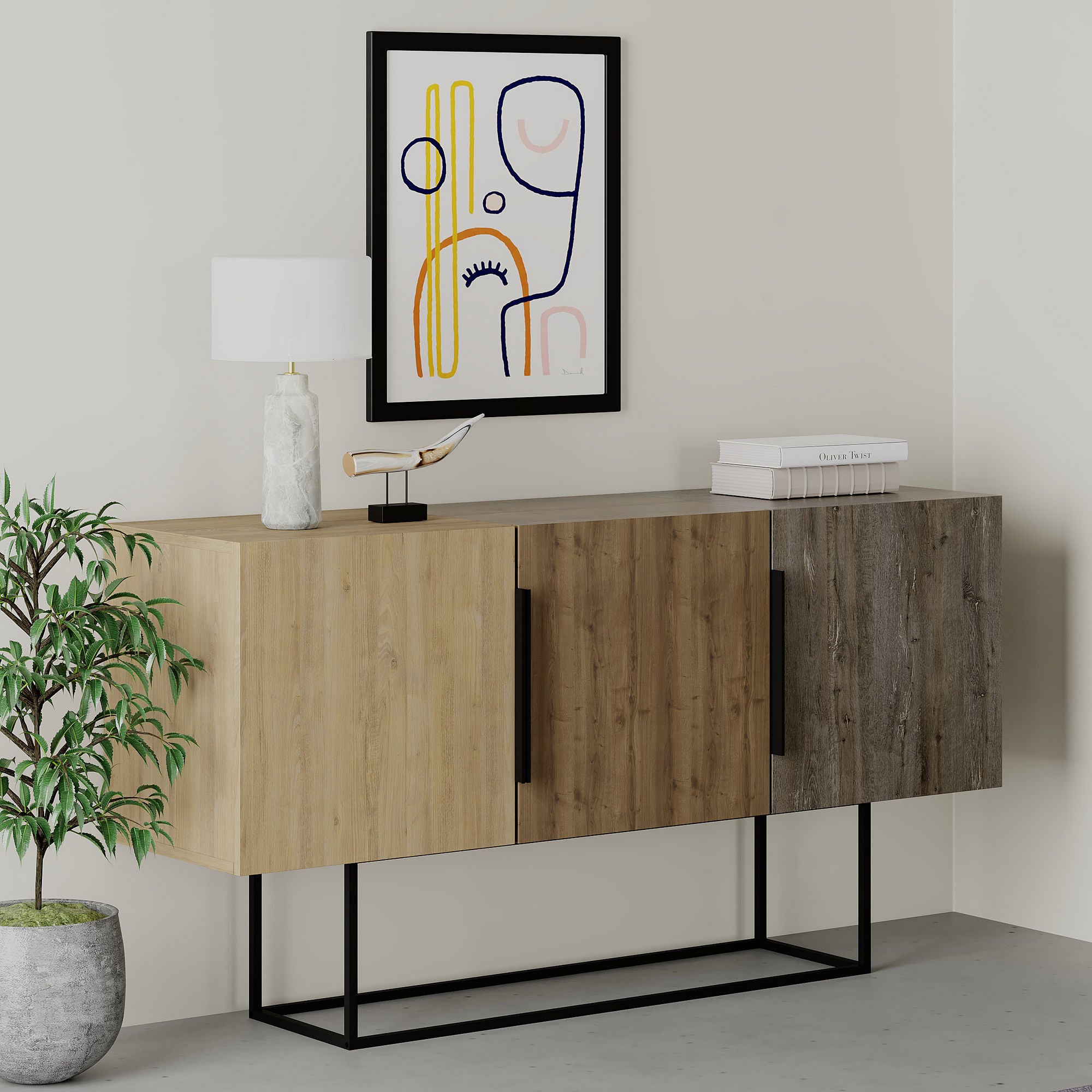 Console Table Tontini - Oak, Hitit, Dark Brown