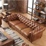 Genuine Leather Chesterfield 3 Seater - Tan Brown