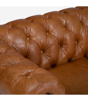 Genuine Leather Chesterfield 3 Seater - Tan Brown