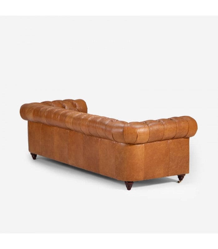 Genuine Leather Chesterfield 3 Seater - Tan Brown