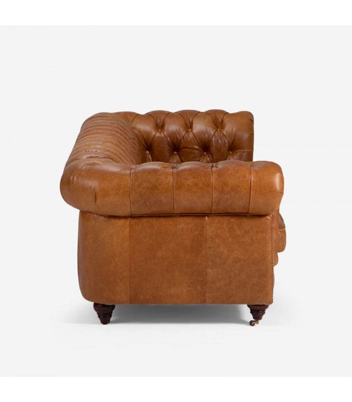 Genuine Leather Chesterfield 3 Seater - Tan Brown