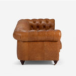 Genuine Leather Chesterfield 3 Seater - Tan Brown