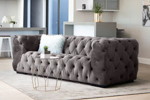 Fio Furniture Turquois Blue Velvet Tufted Button 3 Seater Couch