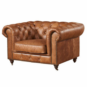 Fio Chesterfield Brown Euro Leather 1 Seater Sofa Couch