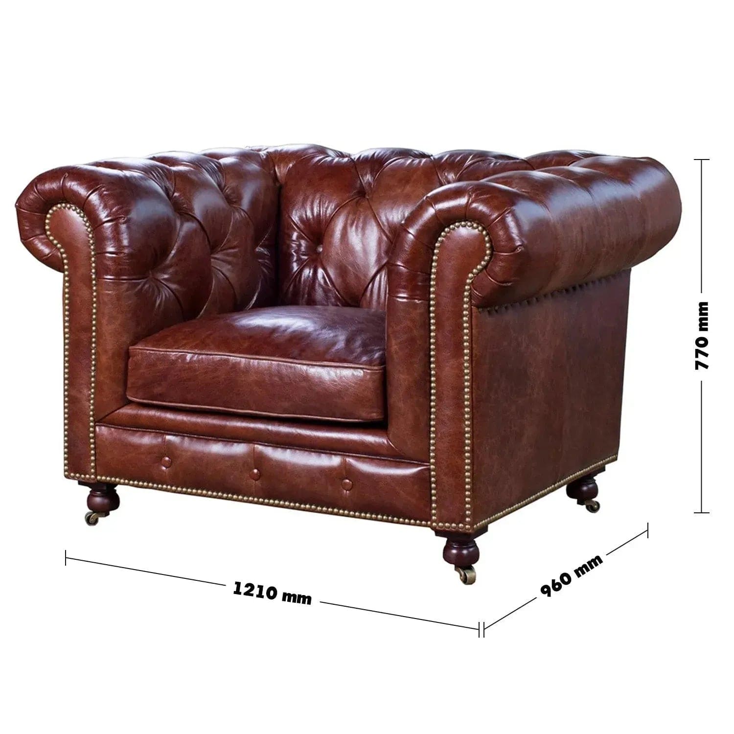 Fio Chesterfield Brown Euro Leather 1 Seater Sofa Couch