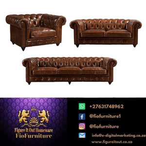 Figure It Out Brown Chesterfield Buck Leather 4 Piece set - Figure  It Out Furniture