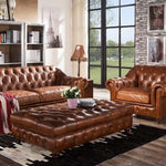 Faraai Chesterfield Tufted Leather Ottoman - Figure  It Out Furniture