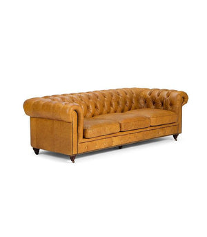 Genuine Leather Chesterfield 3 Seater - Tan Brown - Figure  It Out Furniture