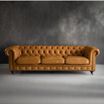 Genuine Leather Chesterfield 3 Seater - Tan Brown - Figure  It Out Furniture