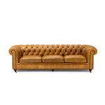 Genuine Leather Chesterfield 3 Seater - Tan Brown - Figure  It Out Furniture