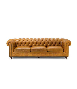 Genuine Leather Chesterfield 3 Seater - Tan Brown - Figure  It Out Furniture