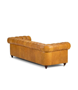 Genuine Leather Chesterfield 3 Seater - Tan Brown - Figure  It Out Furniture