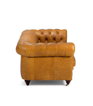 Genuine Leather Chesterfield 3 Seater - Tan Brown - Figure  It Out Furniture