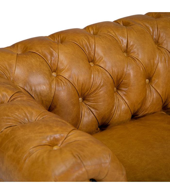 Genuine Leather Chesterfield 3 Seater - Tan Brown - Figure  It Out Furniture