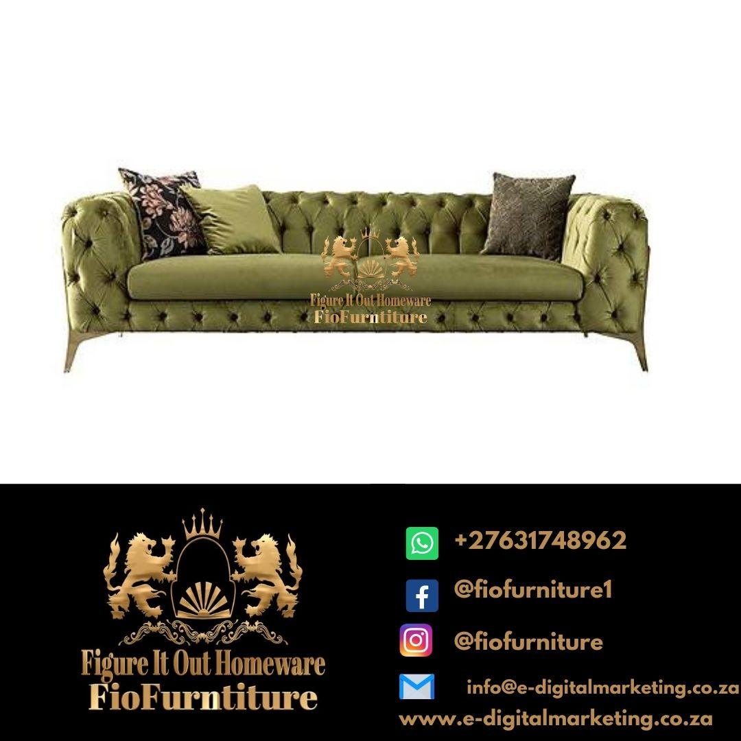 Modern Sofa Olive Green 3 seater Chesterfield Couch - Figure  It Out Furniture