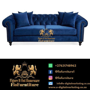 Modern Navy Blue Velvet 3 Seater Chesterfield Couch - Figure  It Out Furniture