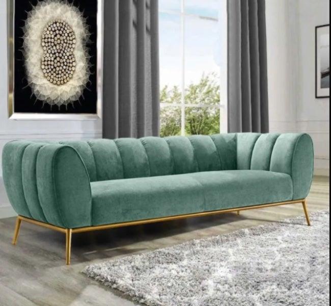 Figure It Out Modern Green Velvet Upholstered Sofa 3 Seater - Figure  It Out Furniture