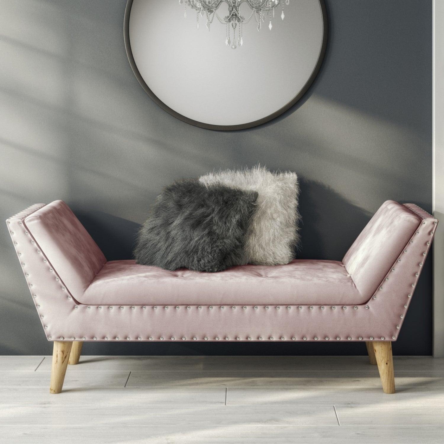 Velvet Bench Seat with Stud Detailing in Pink - Figure  It Out Furniture