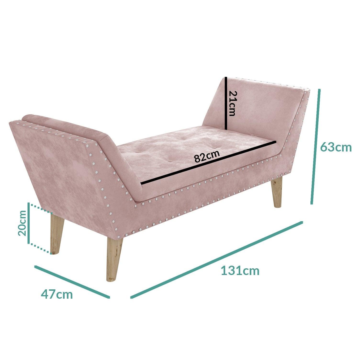 Velvet Bench Seat with Stud Detailing in Pink - Figure  It Out Furniture