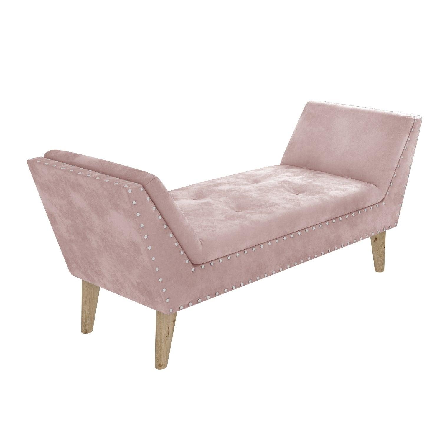 Velvet Bench Seat with Stud Detailing in Pink - Figure  It Out Furniture