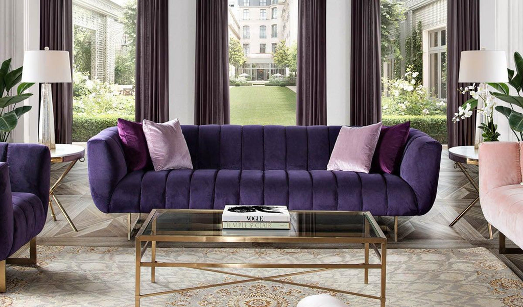 Fio Furniture Purple  Velvet Symmetrical 3 seater Sofa - Figure  It Out Furniture